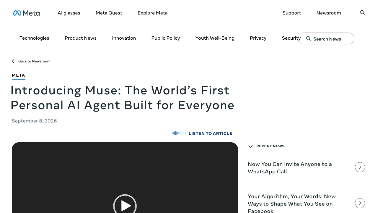 Screenshot of Meta Muse website