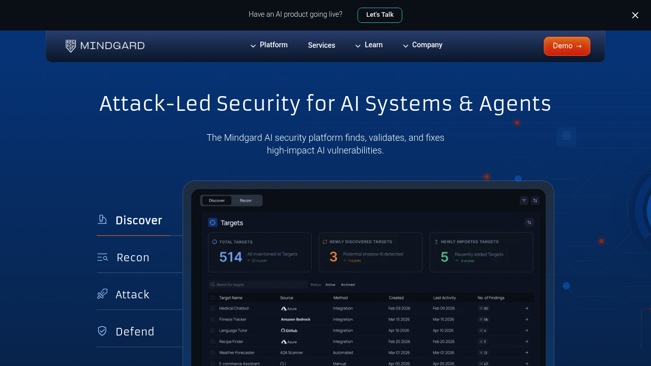 Screenshot of Mindgard website