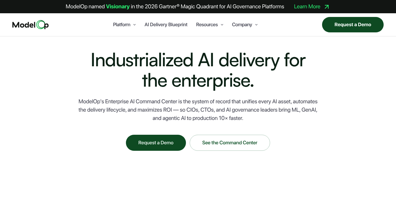 Screenshot of ModelOp website
