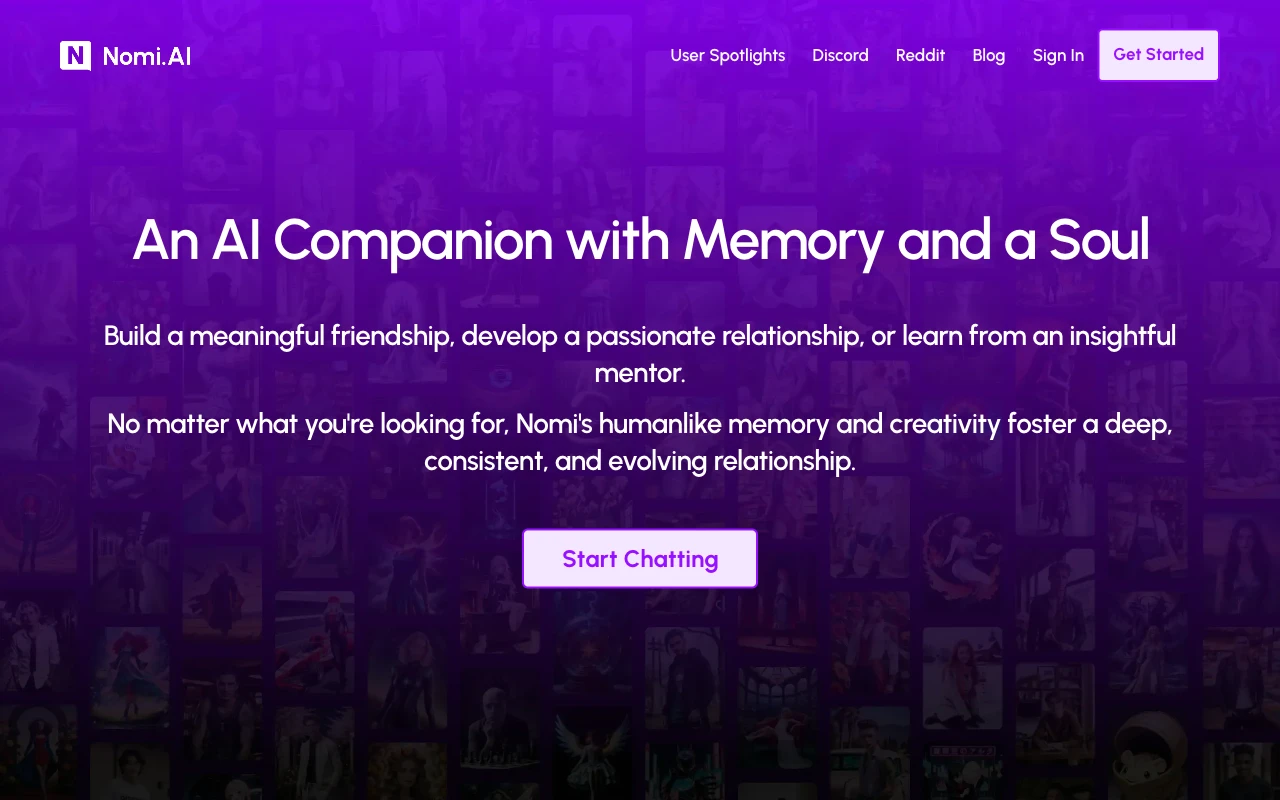 Screenshot of Nomi website