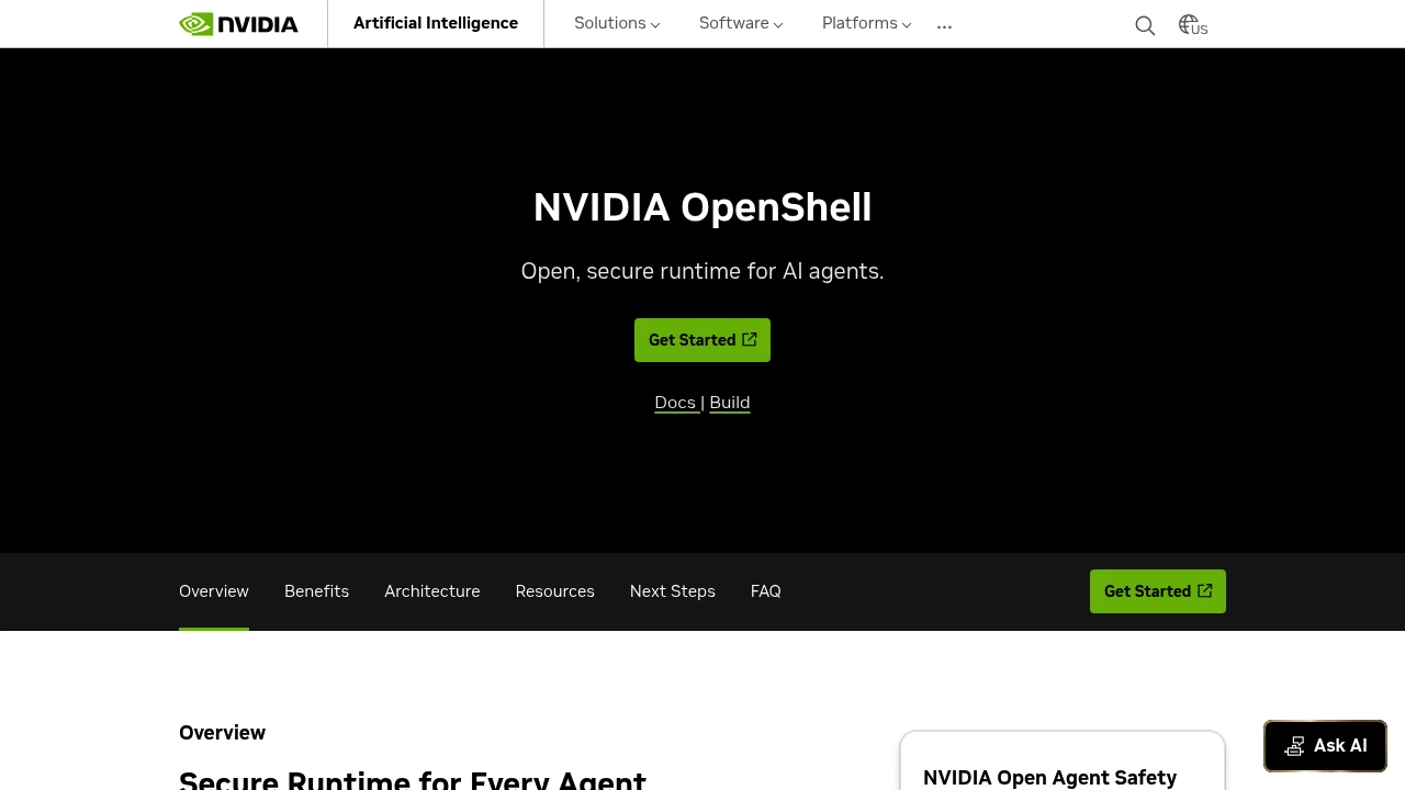 Screenshot of NVIDIA OpenShell website