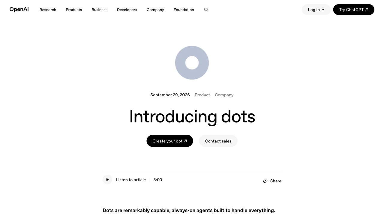 Screenshot of OpenAI Dots website