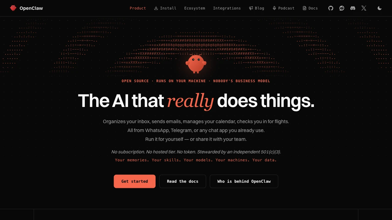 Screenshot of OpenClaw website