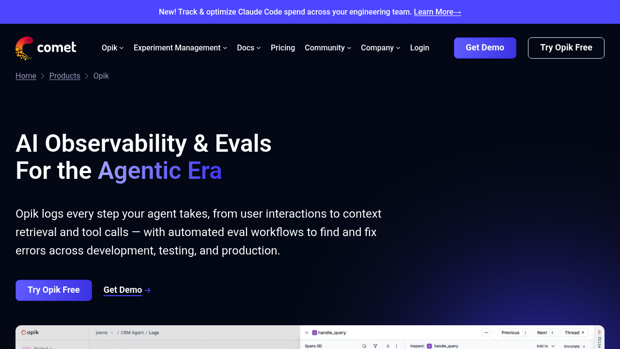 Screenshot of Opik website