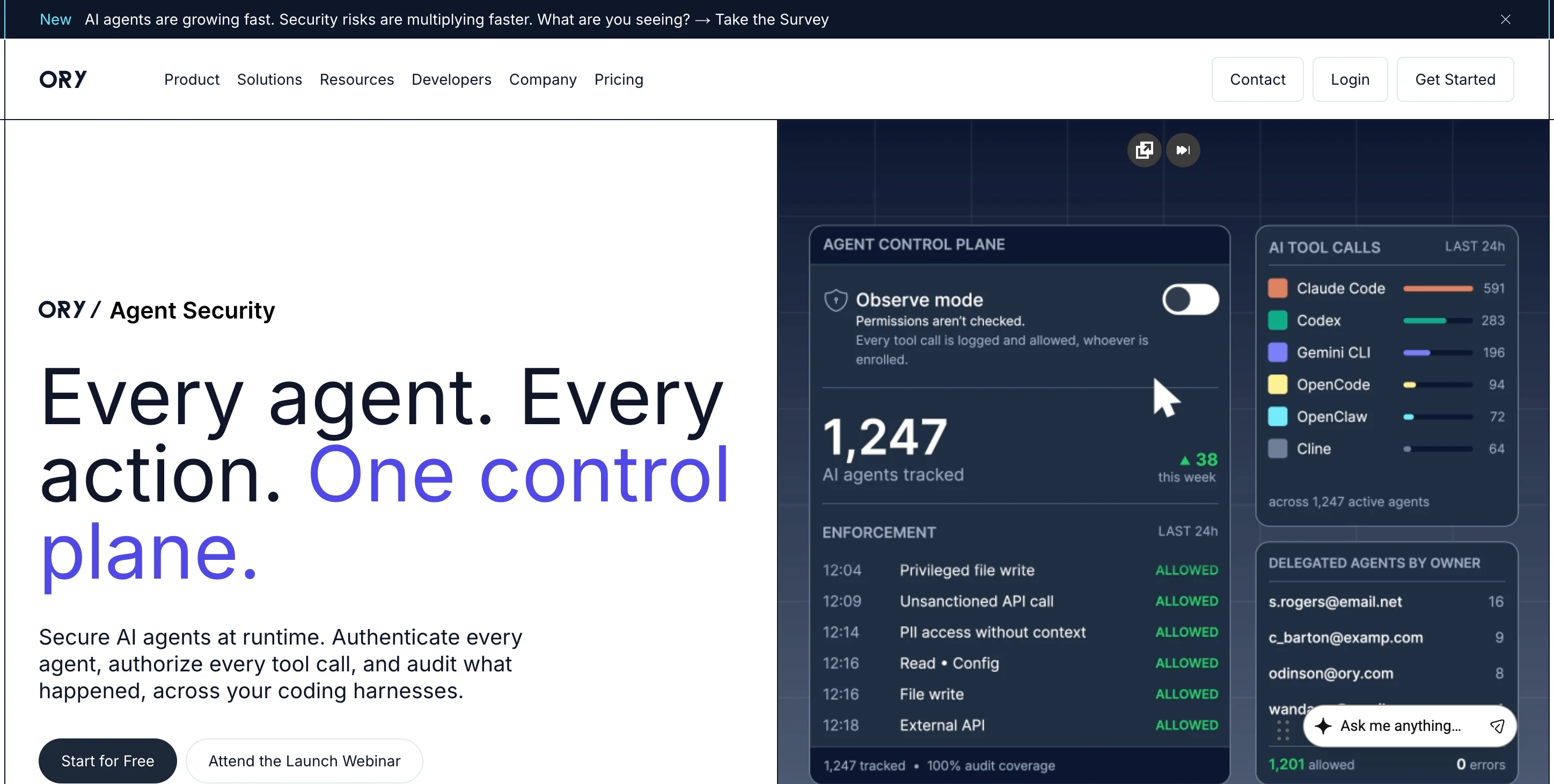 Screenshot of Ory Agent Security website