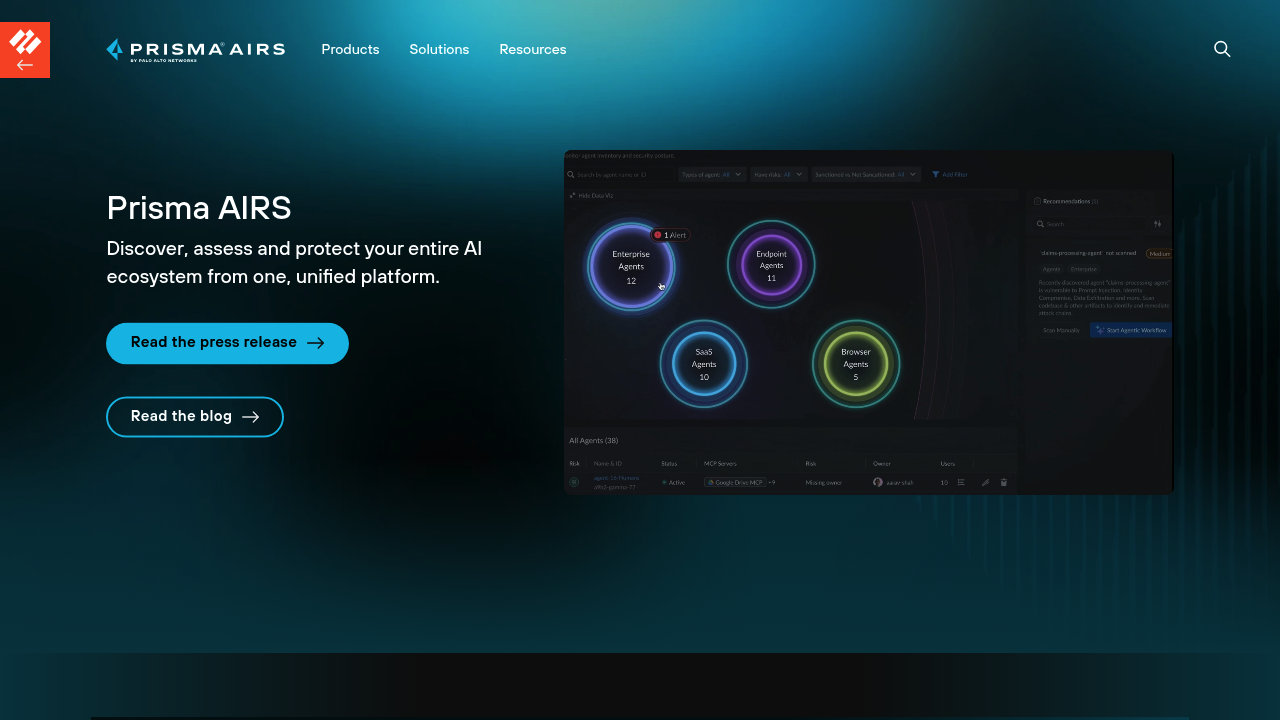 Screenshot of Prisma AIRS website