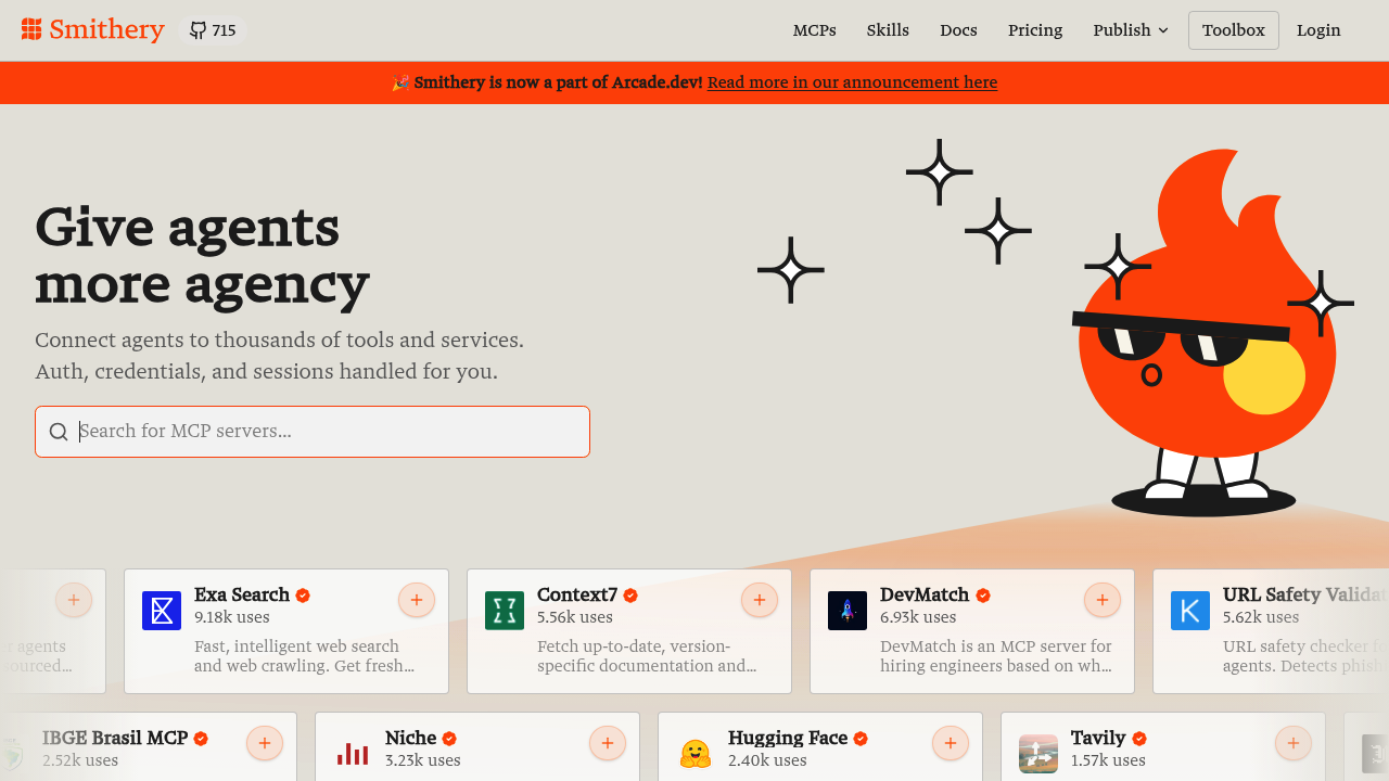 Screenshot of Smithery website