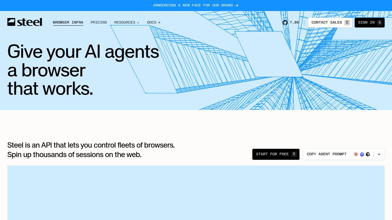 Screenshot of Steel website