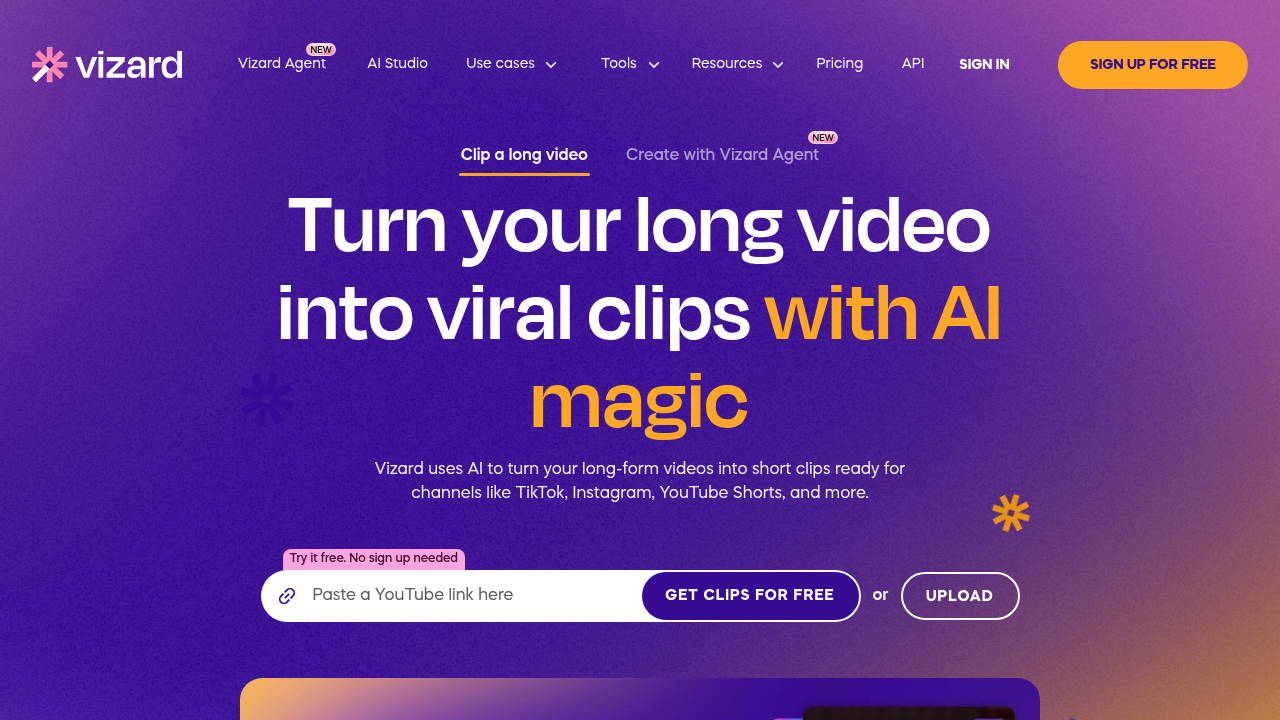 Screenshot of Vizard website
