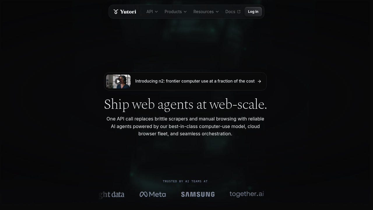 Screenshot of Yutori website