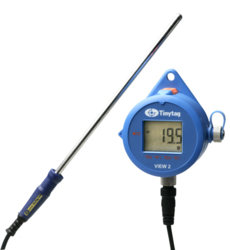 TV-4510 Tinytag View 2 dual channel temperature data logger with digital display attached to a thermistor probe
