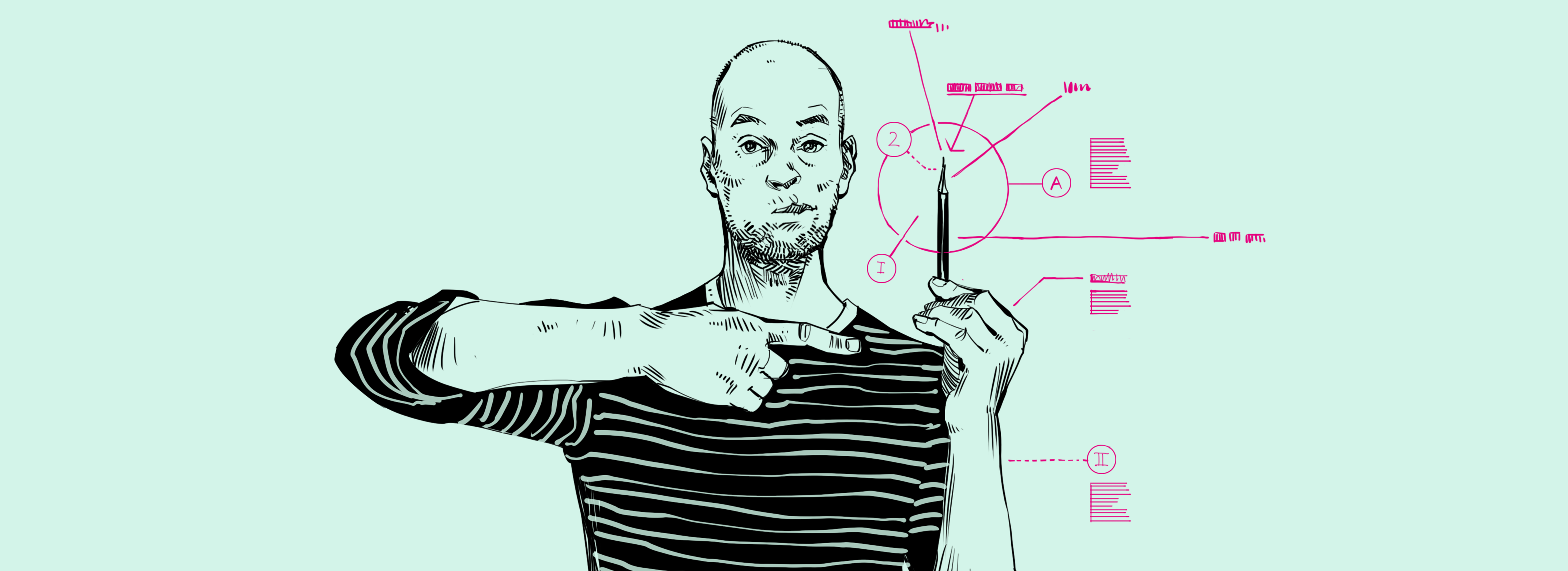 Zeichnung eines Mannes mit Stift in der Hand