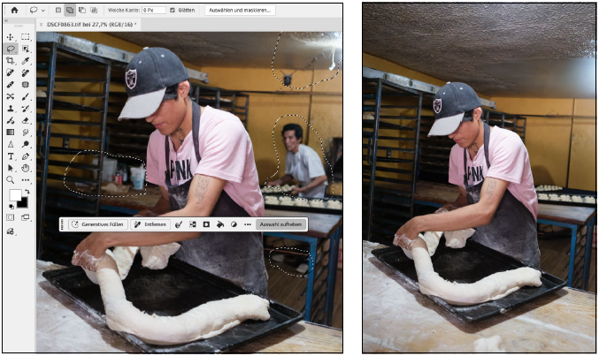 Backstube vor und nach der Retusche