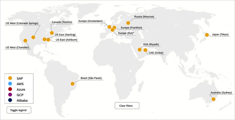 Screenshot der Rechenzentren-Weltkarte für die Neo-Umgebung von SAP