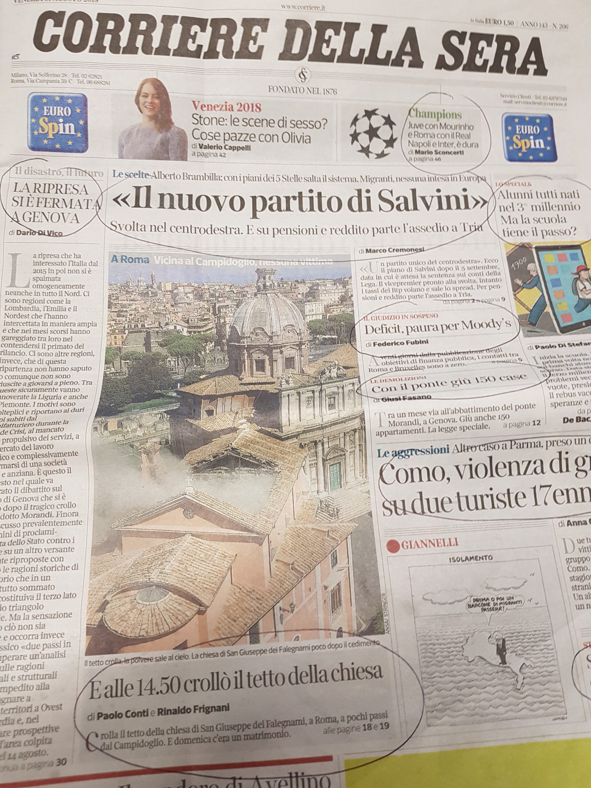 Buongiorno con l’edicola RVS del 31 agosto 2018