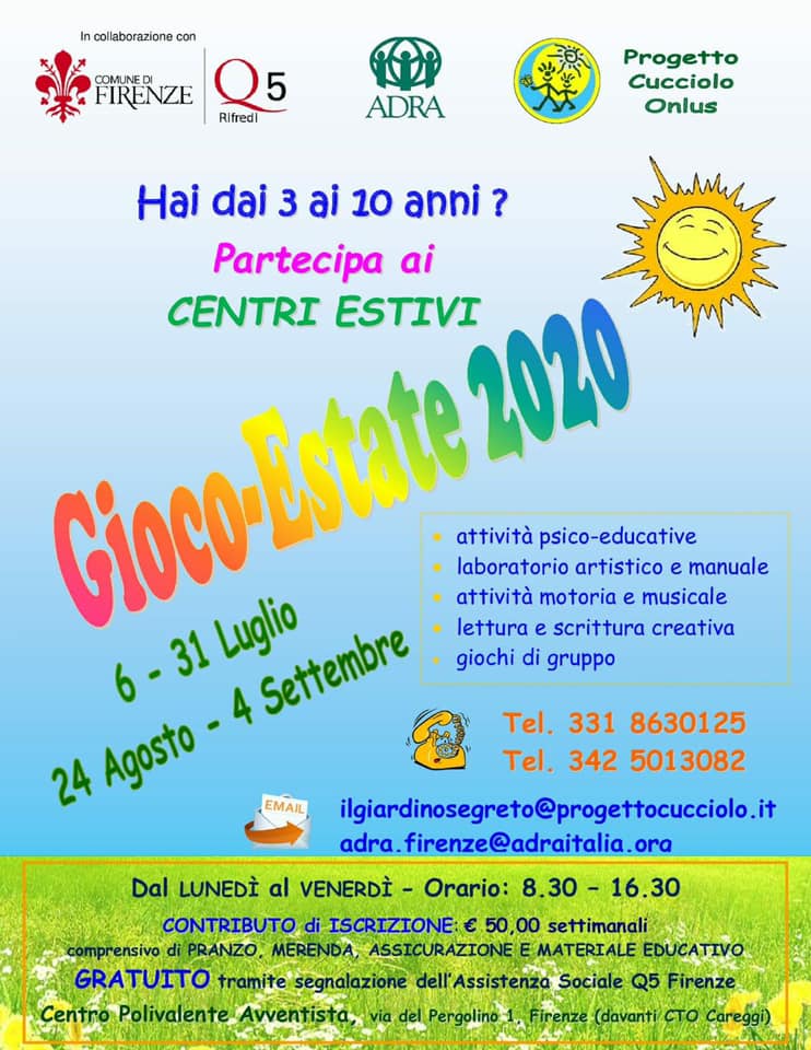 “Gioco-Estate”, il centro estivo di ADRA Firenze ai tempi del Covid-19