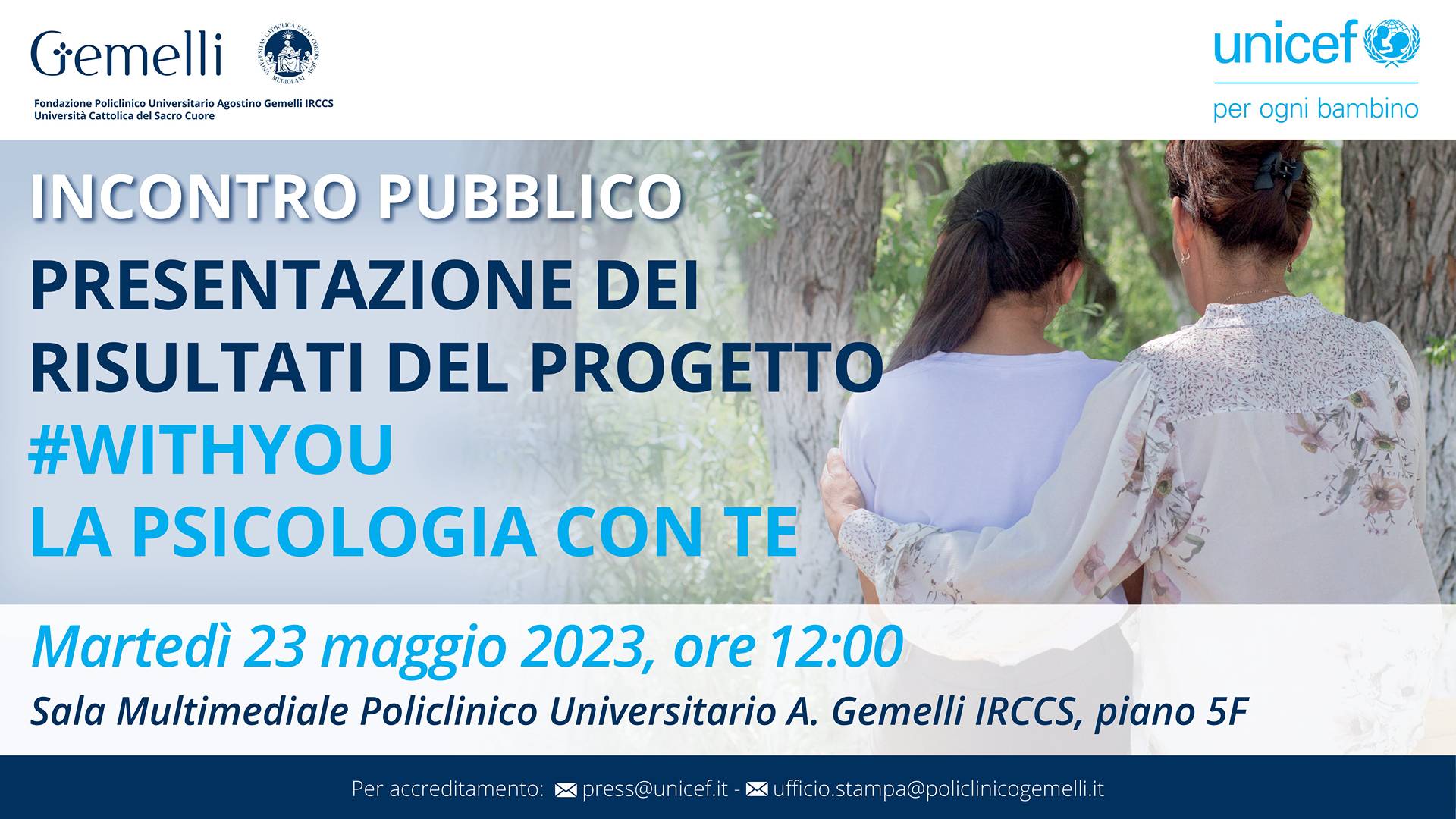 “#WITH YOU – La Psicologia con te”. UNICEF e Fondazione Policlinico Universitario Agostino Gemelli