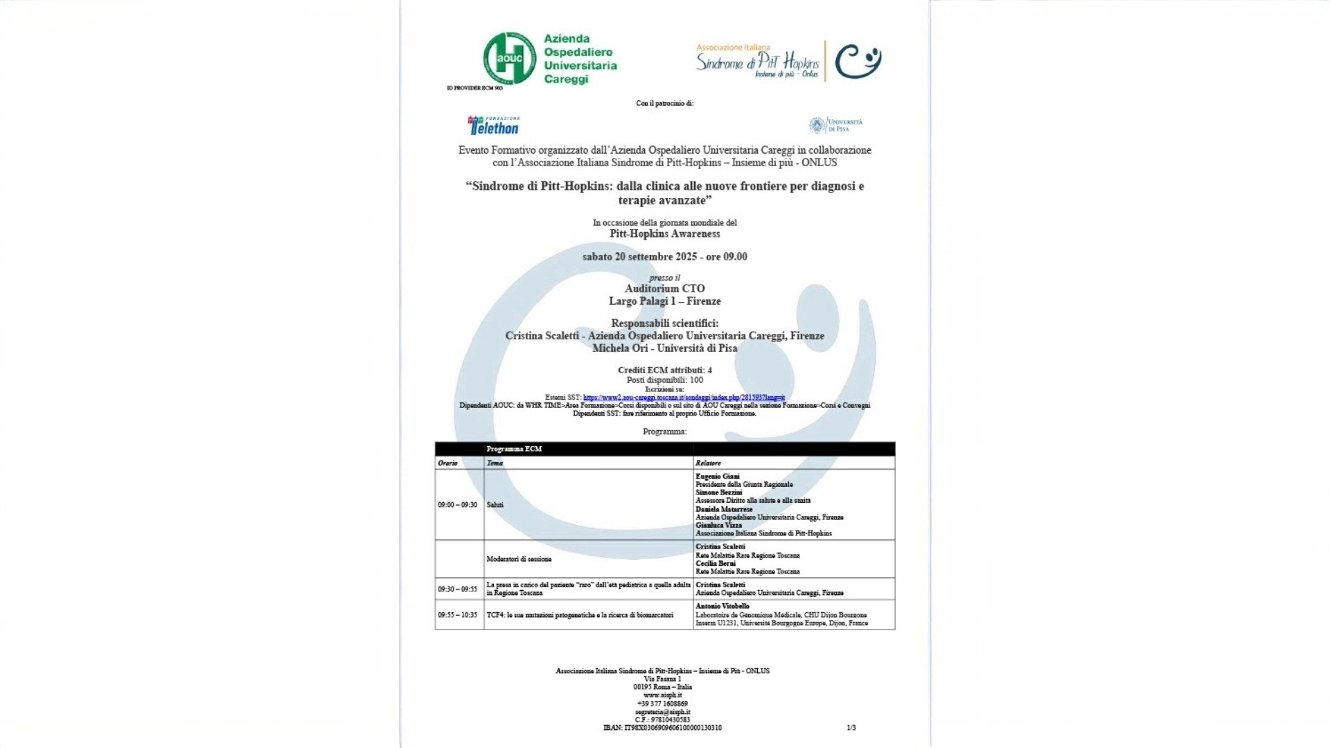 Un convegno sulla sindrome di Pitt-Hopkins