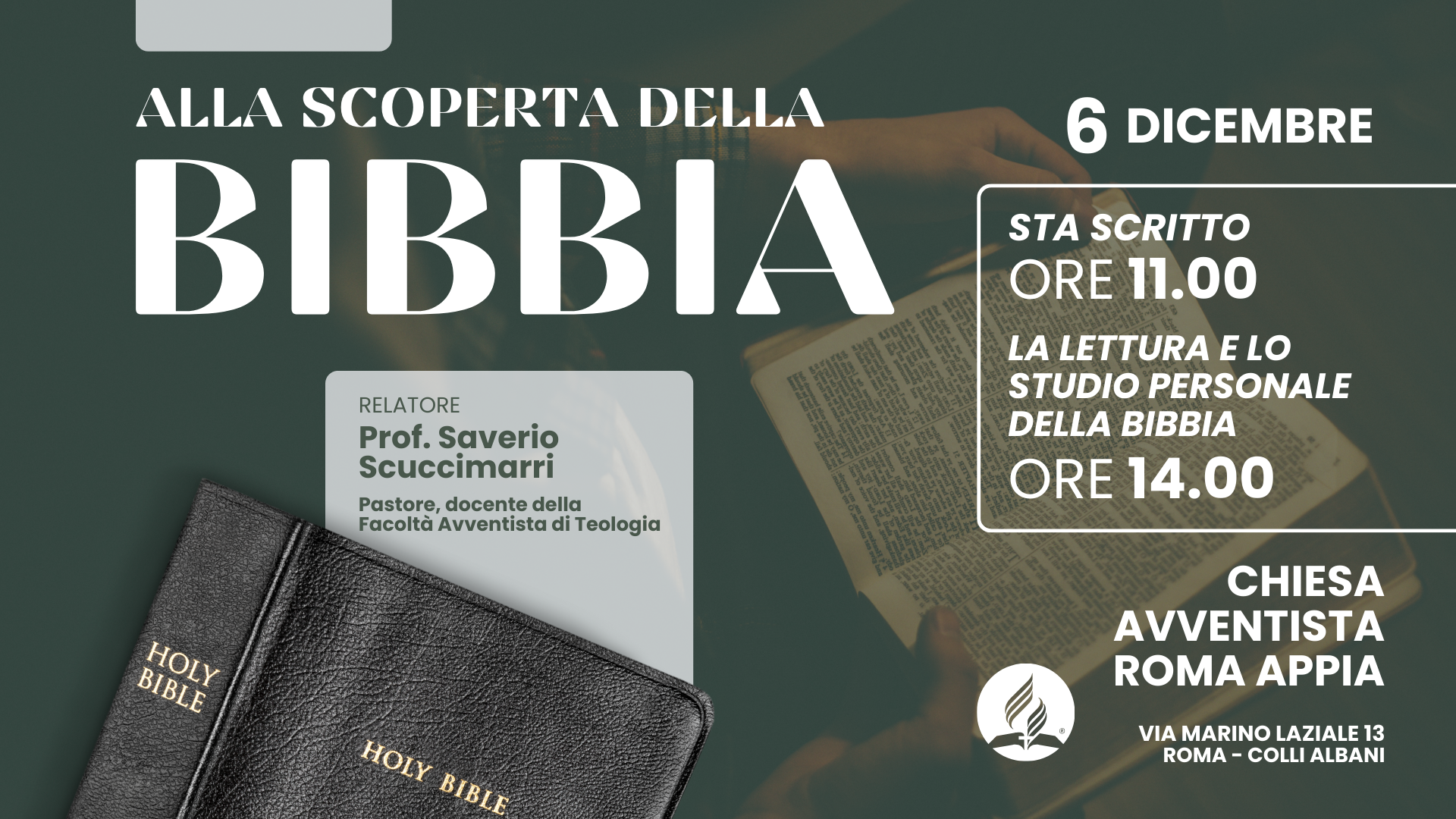 “La lettura e lo studio personale della Bibbia”, se ne parla a Roma il 6 dicembre