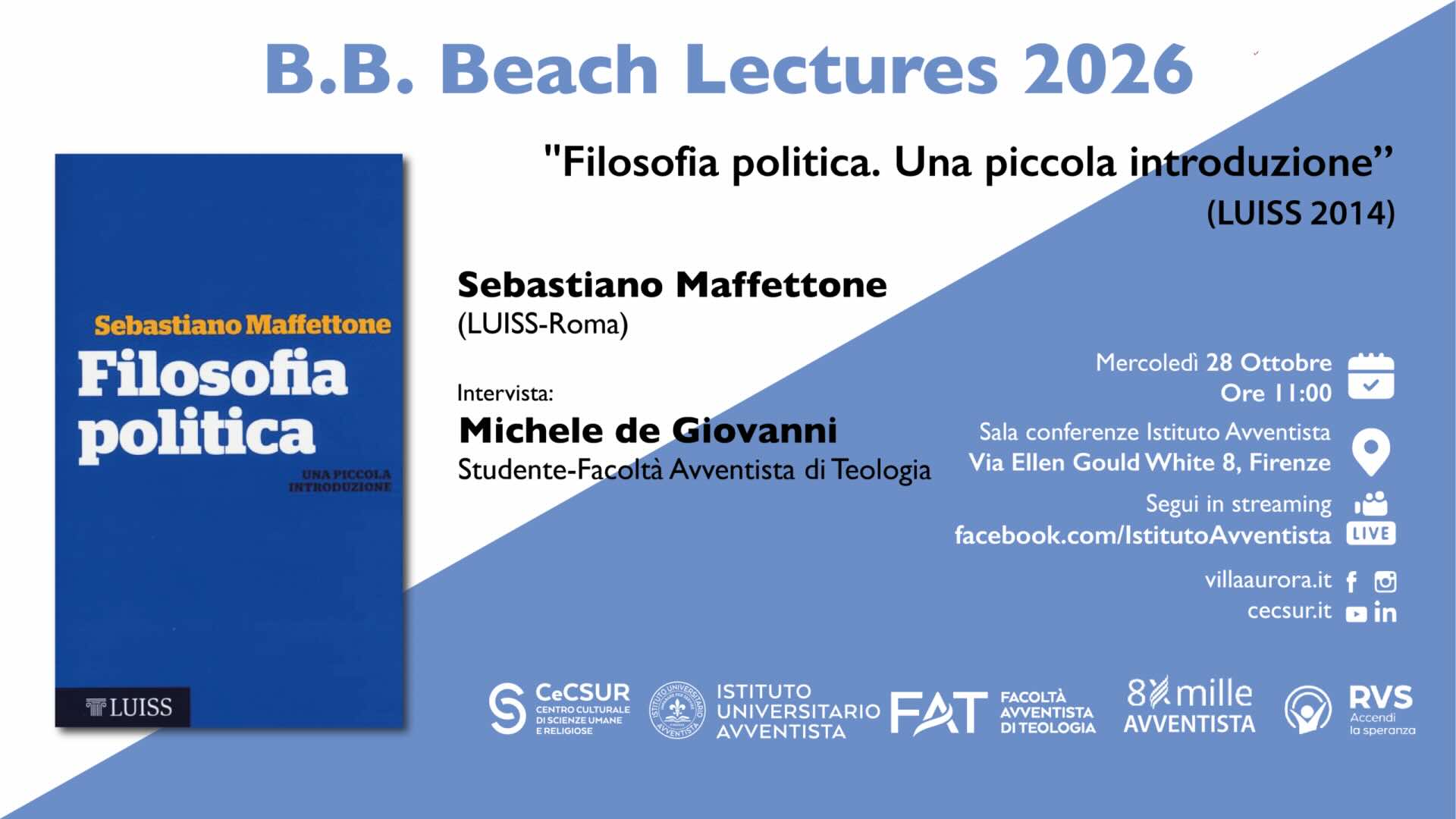 B.B. Lectures 2026: un incontro dedicato alla filosofia politica