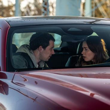 L to R: Josh O'Connor and Emily Blunt in DISCLOSURE DAY, directed by Steven Spielberg.