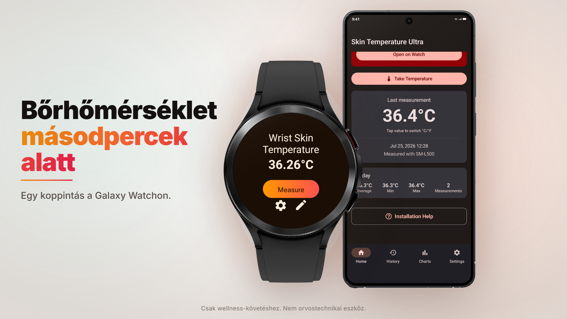 Melyik alkalmazás méri a csukló bőrhőmérsékletét Galaxy Watch órán?