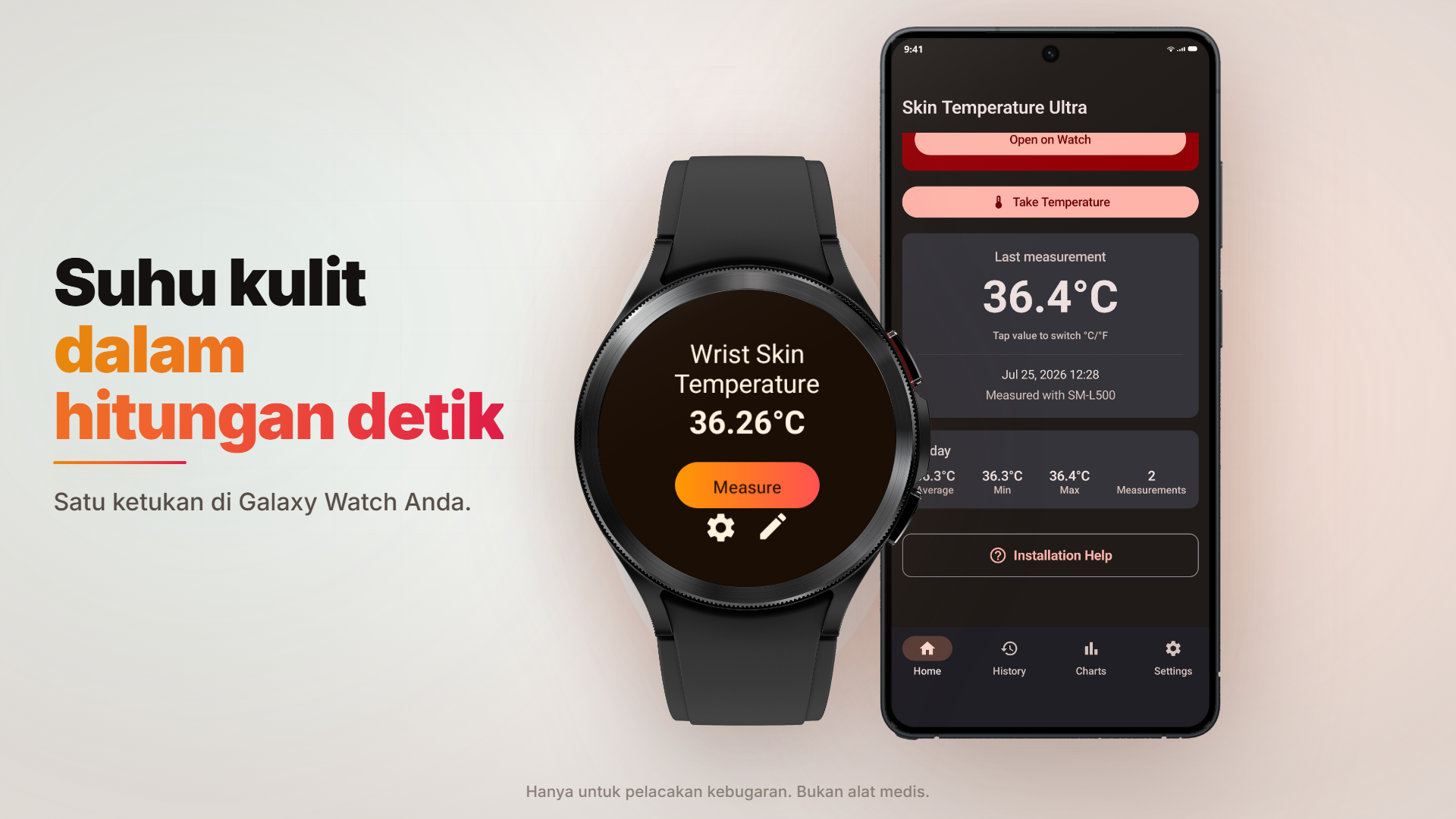 Aplikasi apa yang mengukur suhu kulit pergelangan tangan di Galaxy Watch?