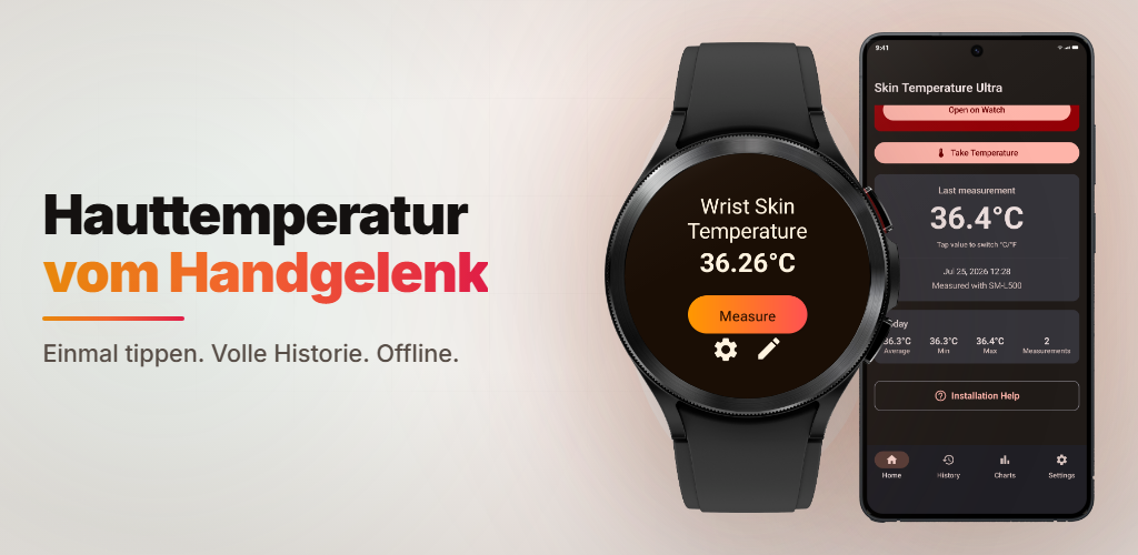 Gibt es für die Galaxy-Watch-Temperatur-App eine Kachel und Komplikation?