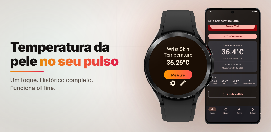 Quais recursos o app de temperatura da pele do pulso oferece no Galaxy Watch?
