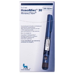 НовоМикс 30 Флекспен суспензия для инъекций по 3 мл в картридже, 100 МЕ/мл, 5 шт.