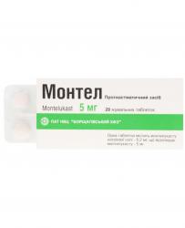 Монтел таблетки жевательные при обструктивных заболеваниях дыхательных путей 5 мг №28