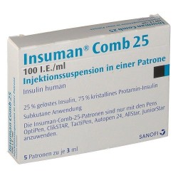 Инсуман Комб 25 суспензия по 100 МЕ/мл картридж для ОптиПен Про1 по 3 мл, 5 шт.