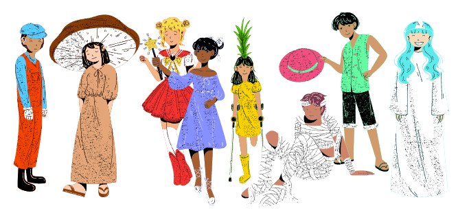 Colour illustrations of magical teens