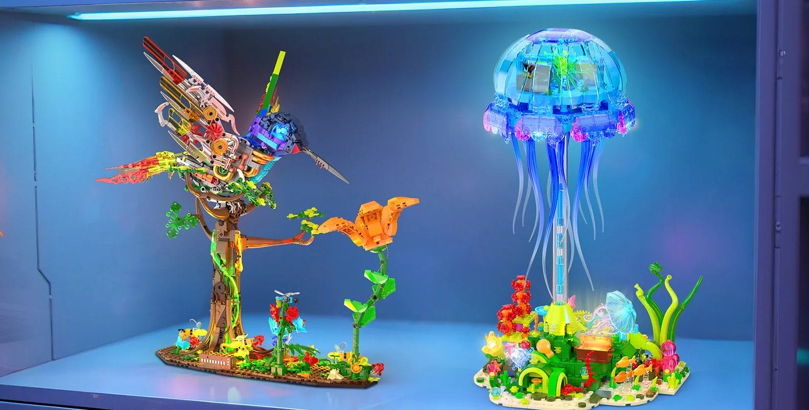 Jellyfish brick build and hummingbird