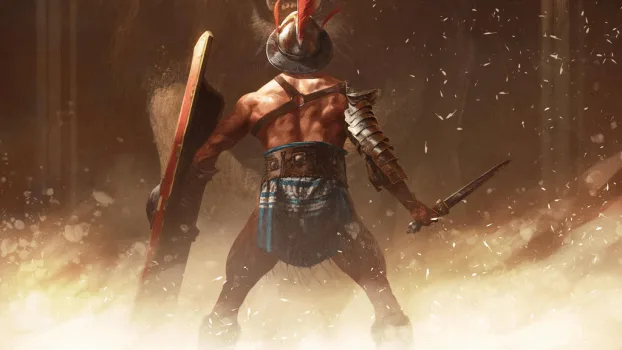 Warrior stands with back to us