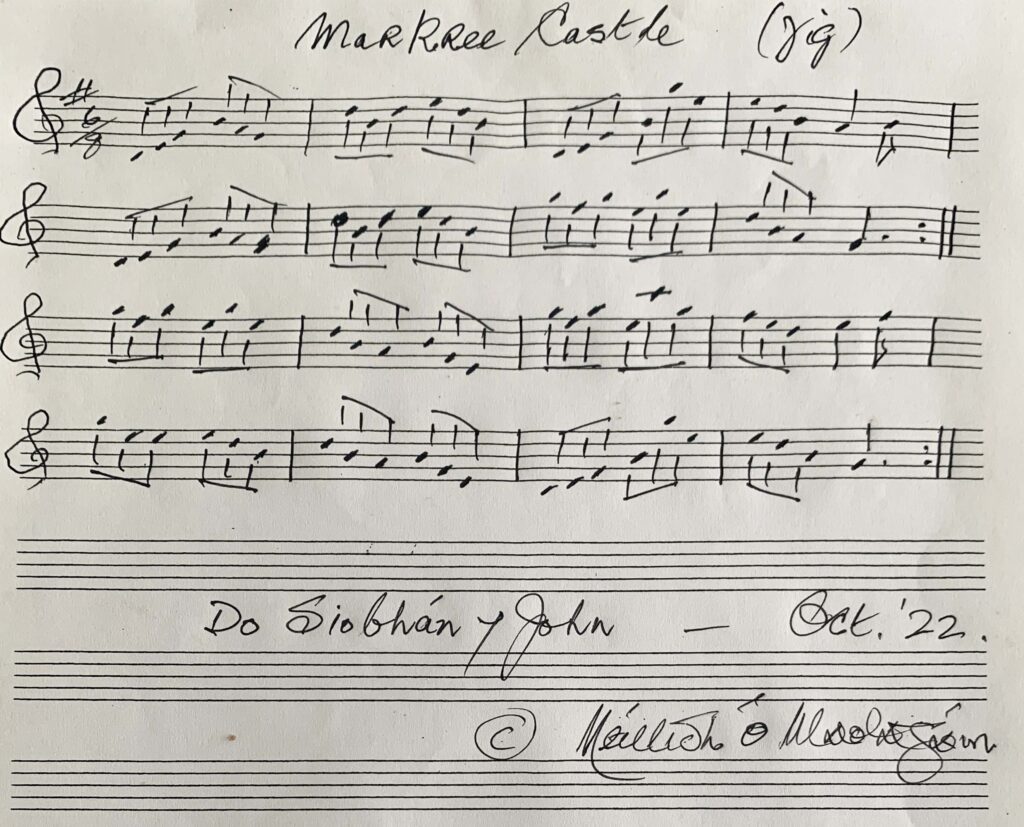 Notation for Markree Castle, in Néillidh's own hand