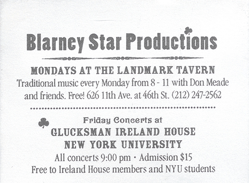 Handbill for Blarney Star productions