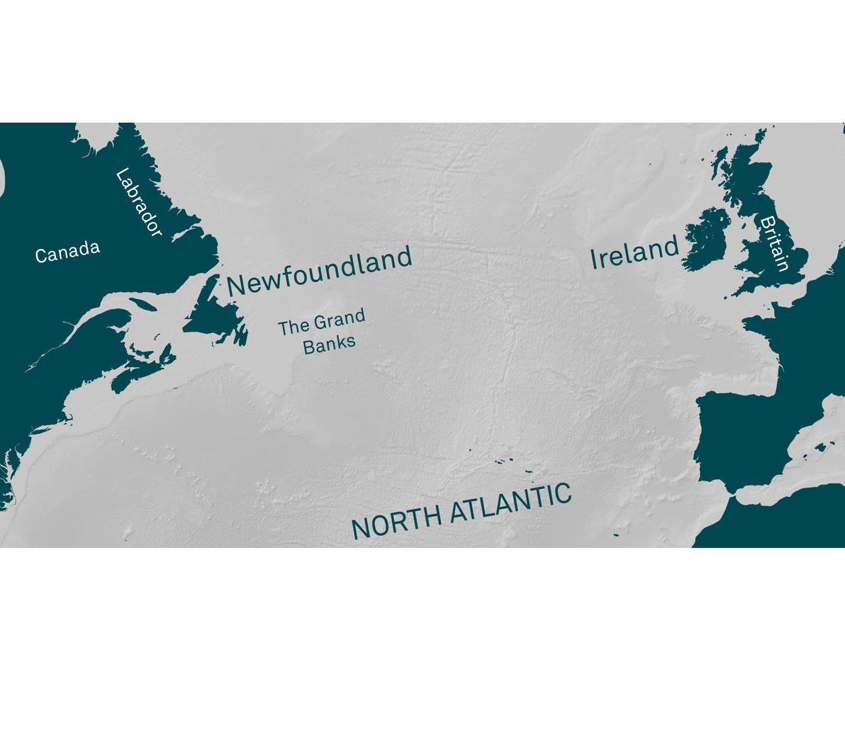 Ireland and Newfoundland on a map