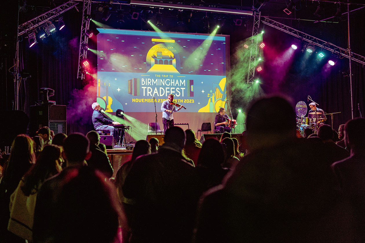 Musicians on stage at Birmingham Trad Fest