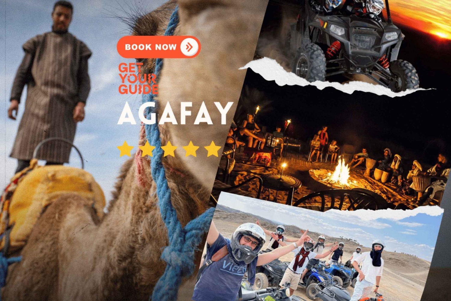 Désert d'Agafay : coucher de soleil à dos de chameau, quad et dîner-spectacle