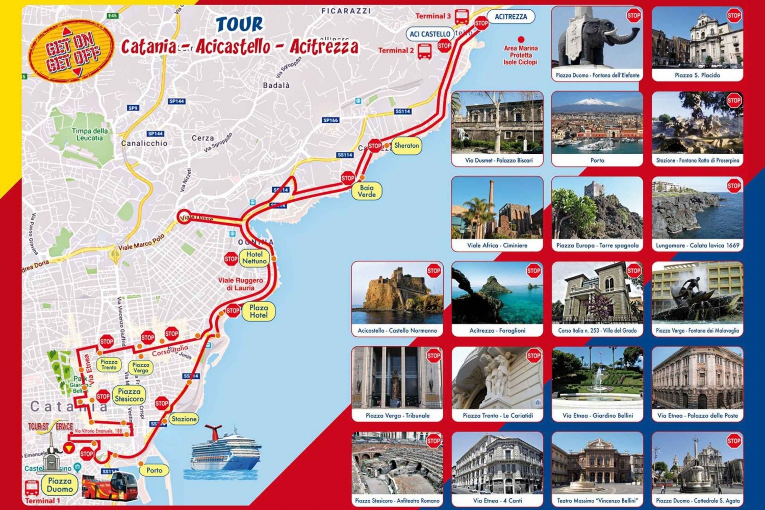 カターニア：アチカステッロとアチトレッツァへの乗り降り自由のバスツアー