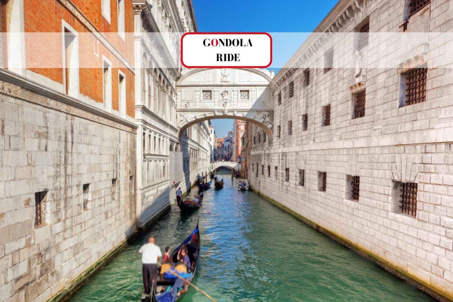 Venedig: Hantverksmässig gondol under den hisnande Suckarnas bro