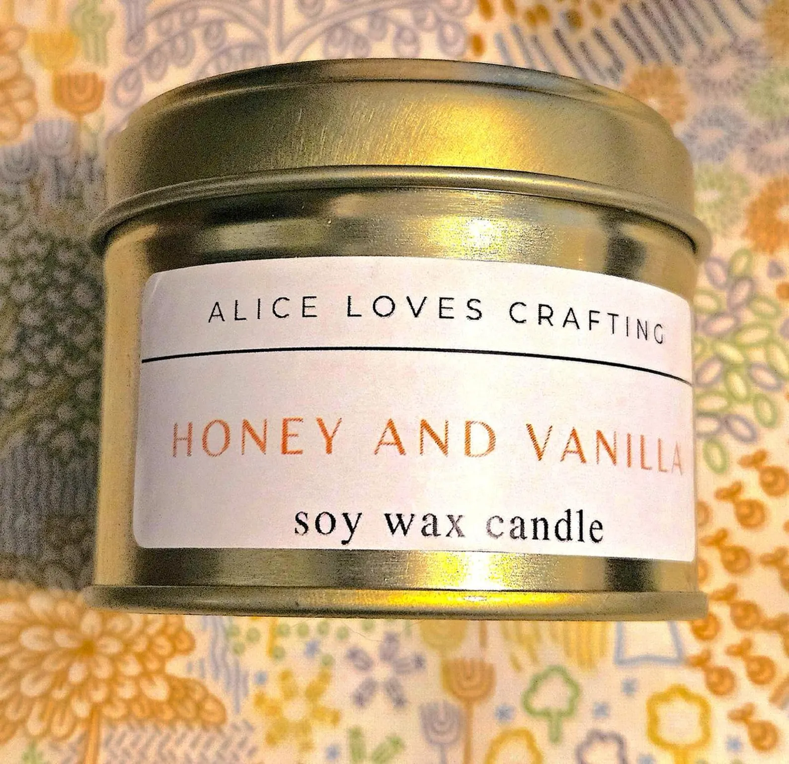 Handmade Honey and Vanilla Soy Wax Candle, 3oz Tin, Vegan
