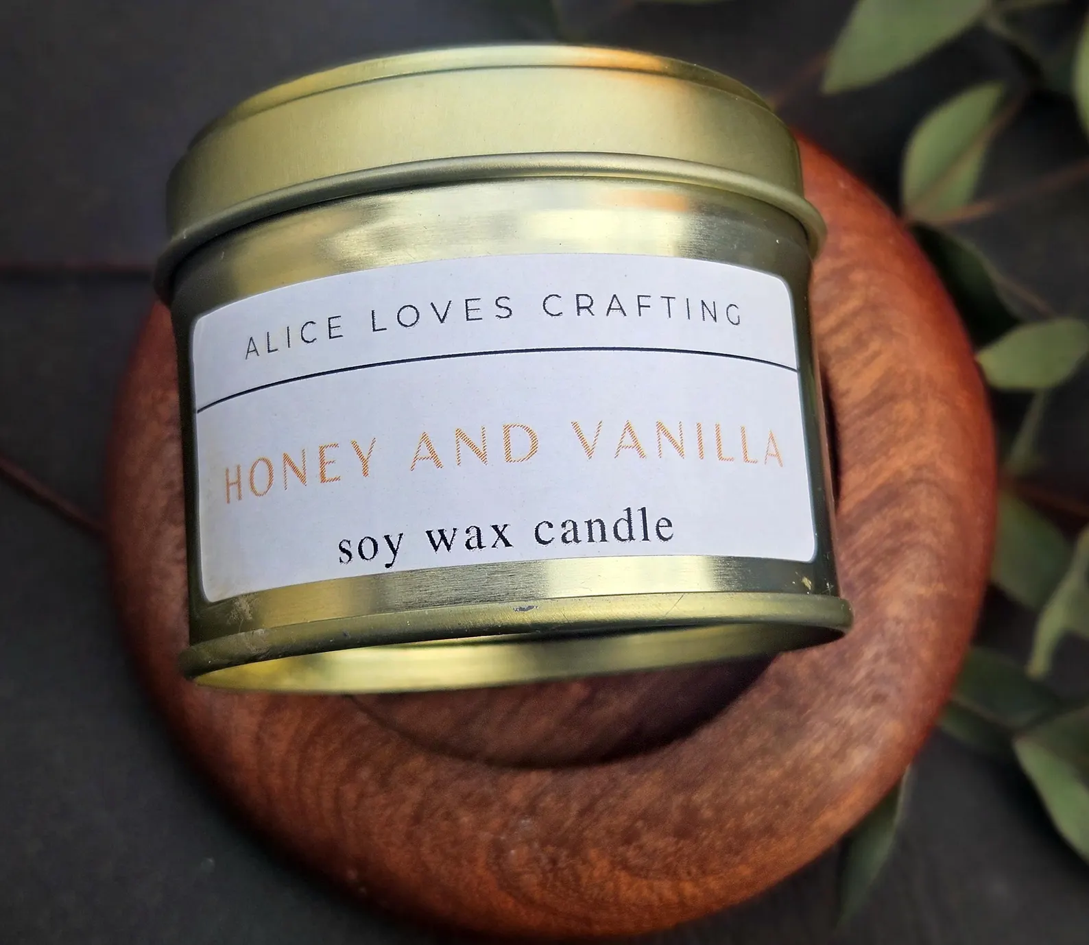 Handmade Honey and Vanilla Soy Wax Candle, 3oz Tin, Vegan