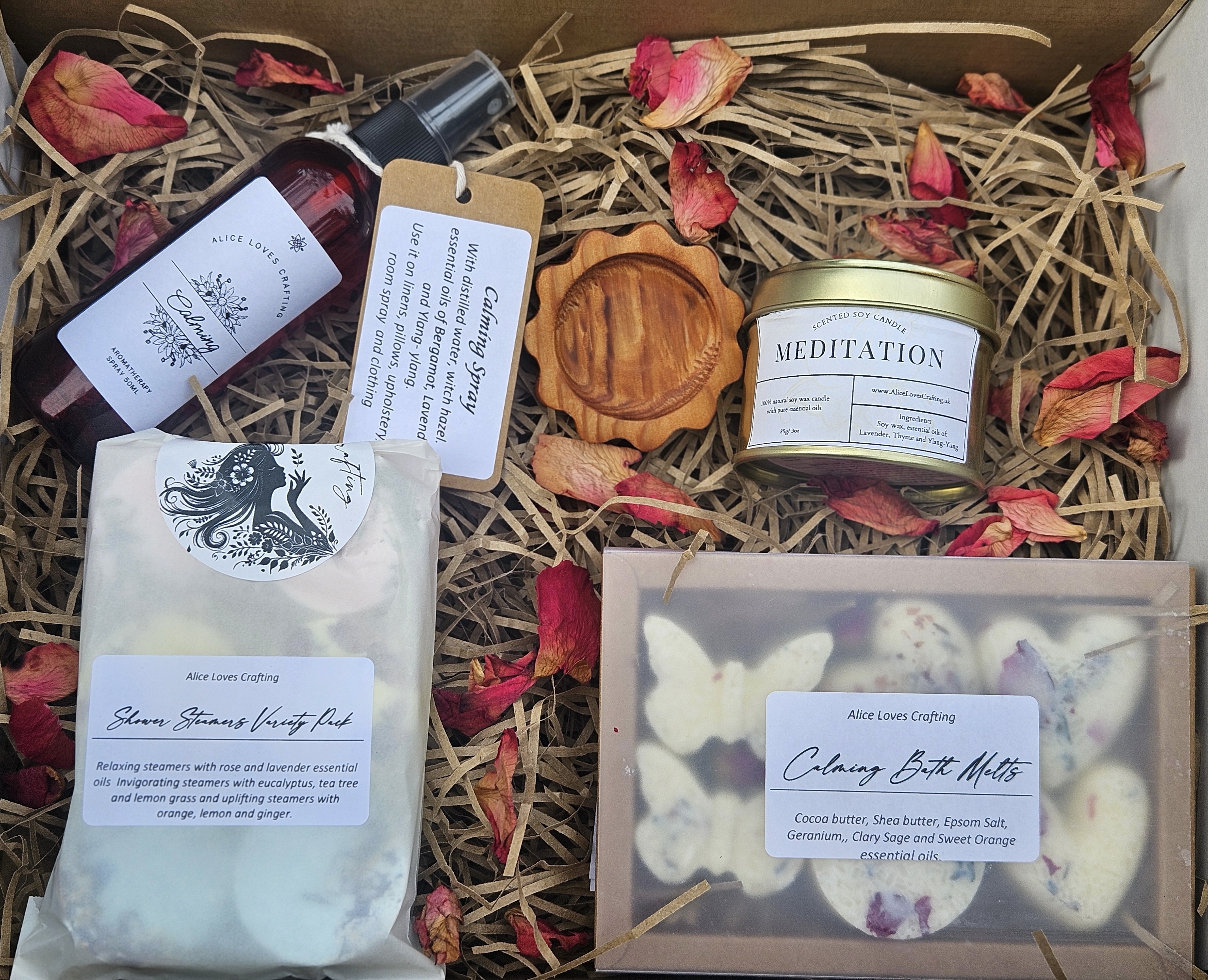 Wellbeing Gift Box: Soy Candle, Shower Steamers, Bath Melts, Room Spray (Natural Aromatherapy)