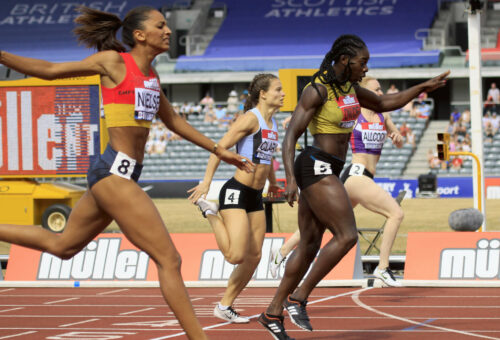 Anyika Onuoura, Laviai Nielsen, Amy Allcock, Zoey Clark in the 400m at the 2018 British Championships. Photo: MV4R Photography