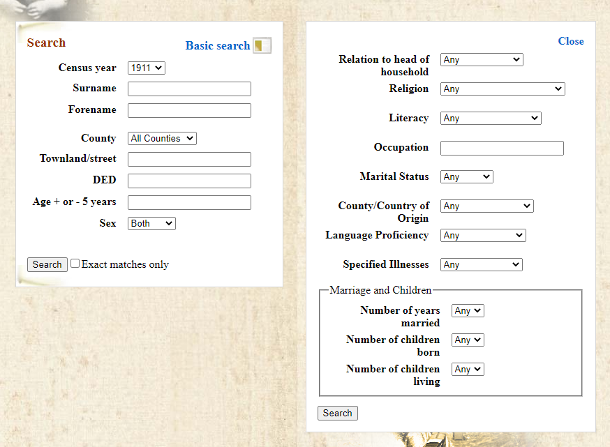 Irish Census advanced search