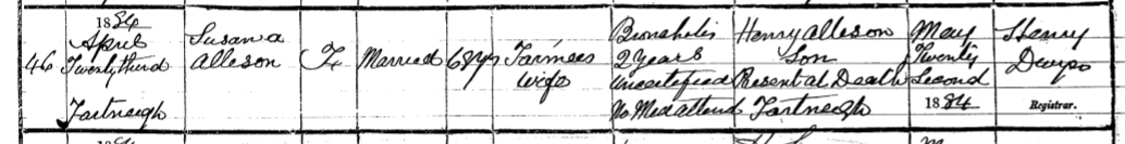 Death Certificate - Susanna Allison (St. John)