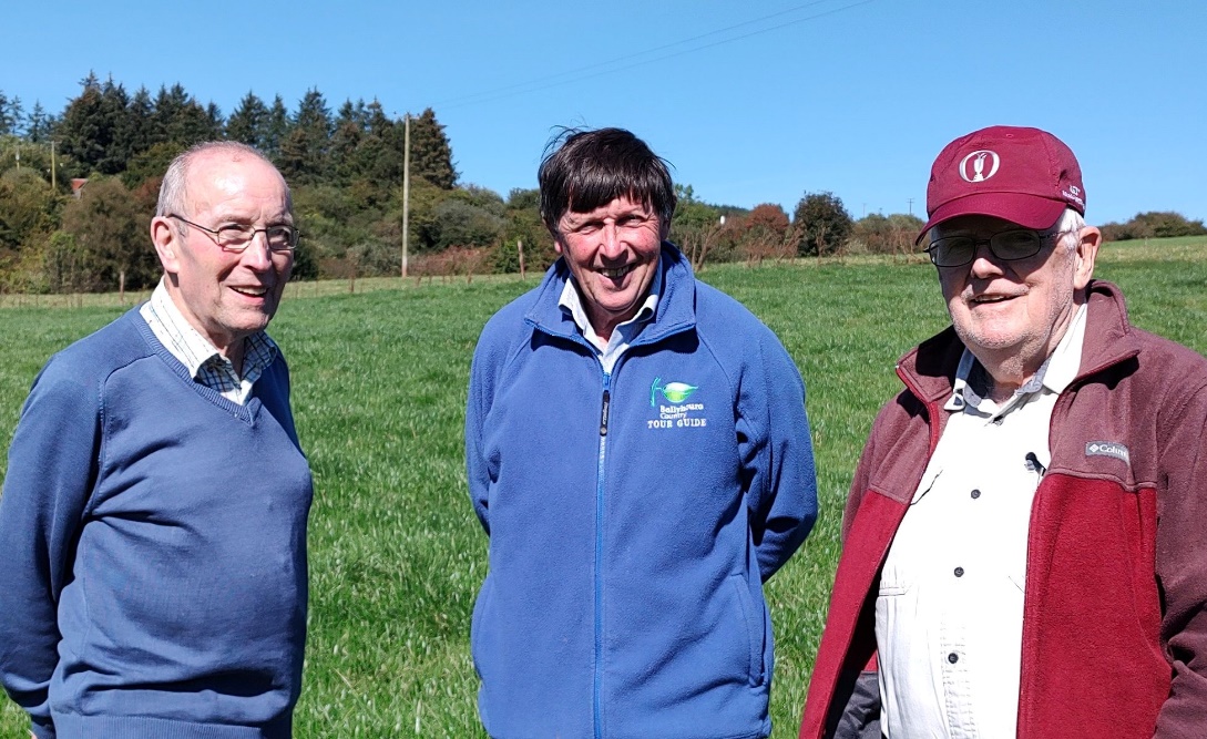 IrelandXO volunteer Seamus Fox (centre) with Joe Kerans (right) and Michael Finn the current owner of the land at Doon (left).