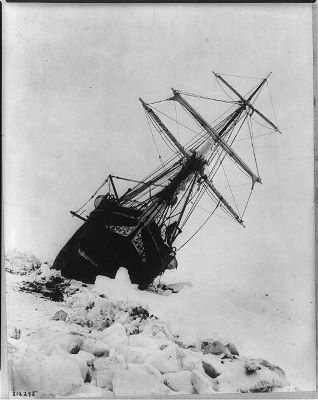 A picture of the Endurance ship frozen in ice. Downloaded from https://picryl.com/media/shackletons-expedition-to-the-antarctic-endurance-squeezed-between-an-ice-jam